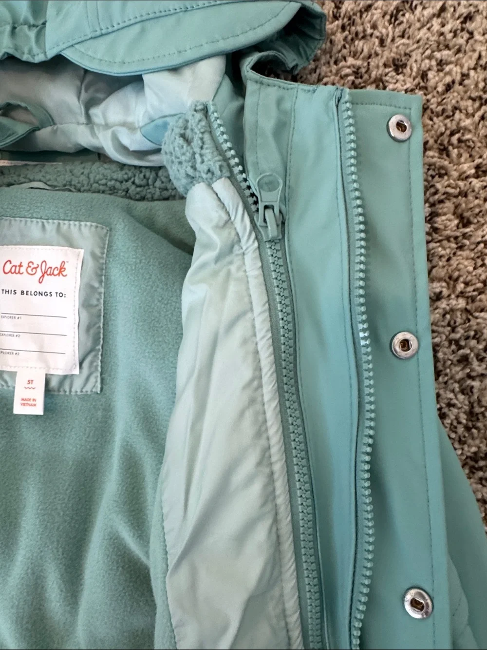 Cat & Jack Light Teal Hooded Kids Rain Coat